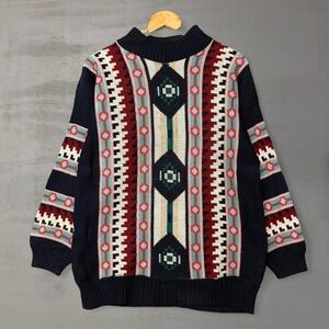 Vintage Clifton Place Sweater Navy Pink Southwestern Aztec Knit‎ Mock Neck Large